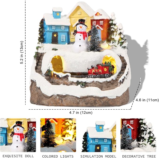 Christmas Decorations Village House Resin Collectible Building Figurines Revolving Train Musical Snow Globe 8 Music for Vintage Christmas Decor (Snow Man)