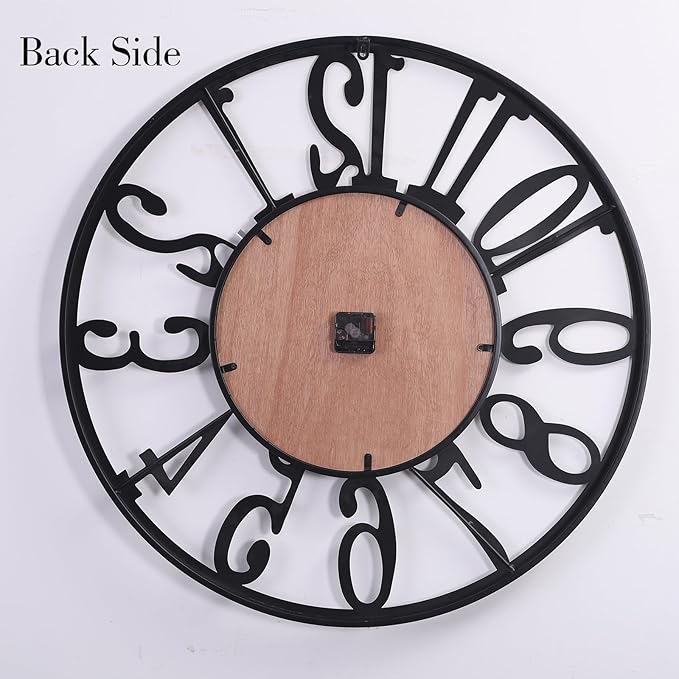 32 Inch Oversized Industrial Farmhouse Wall Clock, Wood & Matte Black Iron Frame, Artful Numerals Non Ticking Battery Operated, Decorative Statement Piece for Large Living Room Foyer Home Décor
