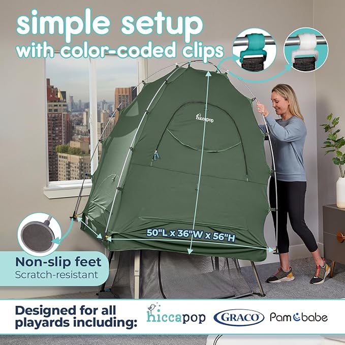 Hiccapop Daydreamer Blackout Tent for Pack and Play, Patented Portable Crib Tent, Blackout Canopy Crib Cover, Sleep Pod for Kids