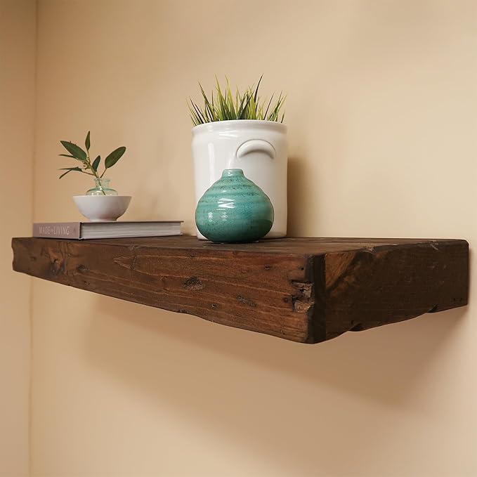 Urbandi Rustic Distressed Floating Shelves, Set of 2, Handmade Out of Pine Wood, 3 Inch Thick, Made in USA (Provincial, 24Lx3Hx6D)