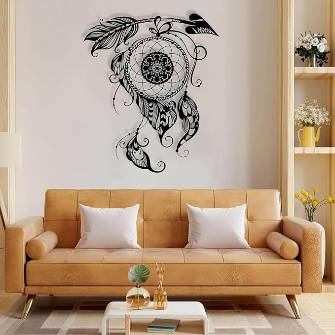 Metal Wall Art Dream Catcher Decor, Dream Catcher Wall Decor Large, Boho Wall Decor, Boho Dream Catcher, Dream Catcher Design, Metal Wall Decor, Interior Decor (Silver, 30"x26"/76x66cm)