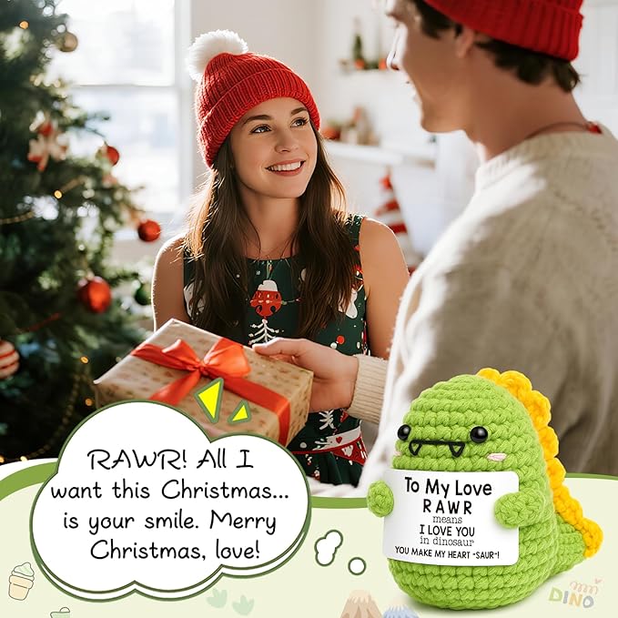 Mini Gifts for Him Her Couples Girlfriend Boyfriend Christmas Birthday Gifts To My Love Handmade Crochet Dinosaur I Love You Gift for Wedding Anniversary Romantic Gift for Women Men Husband Wife