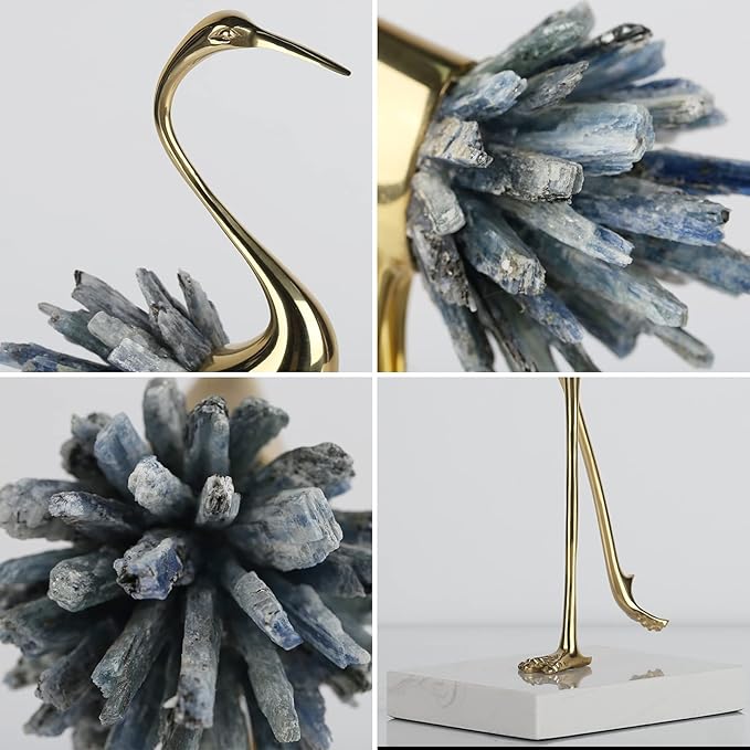 suruim Gold Decor Accents,Brass Birds Statues Gold Home Decor Modern Crystal Decor Ornaments for Living Room, Bedroom, Office Desktop, Cabinets (Blue B)
