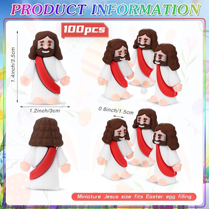 Bememo 100 Pcs Jesus Toys Original Design Mini Rubber Little Jesus Figurine to Hide and Seek Religious Party Favors Sunday School Craft Baptism Gifts for Easter Egg Stuffers(Red)