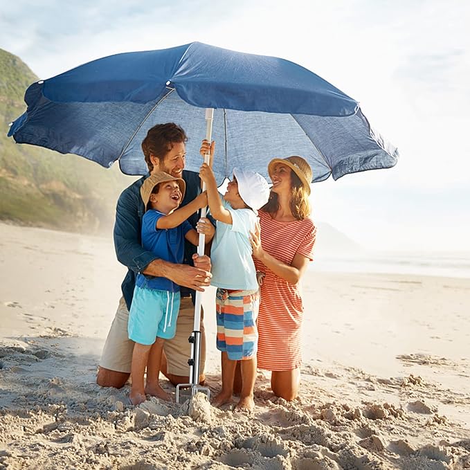 Beach Umbrella Sand Anchor with 4 Legs, Removable & Adjustable Heavy Duty Metal Sun Holder, Outdoor Umbrella Stand Steel Anchor for Beach Grass Sand