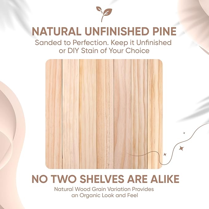 Homeforia 36 inch Wood Floating Shelves, High End Solid Natural Wood 36inch Large Floating Shelf Bathroom, Unfinished Wooden Floating Shelves for Wall, Heavy Duty Bracket, 36 X 6.5 X 1.75 in, Set of 3