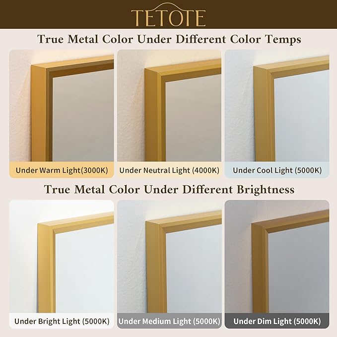 TETOTE Brushed Gold Bathroom Mirror for Over Sink 55" x 36" Large Brass Gold Beveled Framed Rectangular Vanity Mirror for Bathroom, Bedroom, Entryway, Living Room, Tempered Glass, Stronger Frame