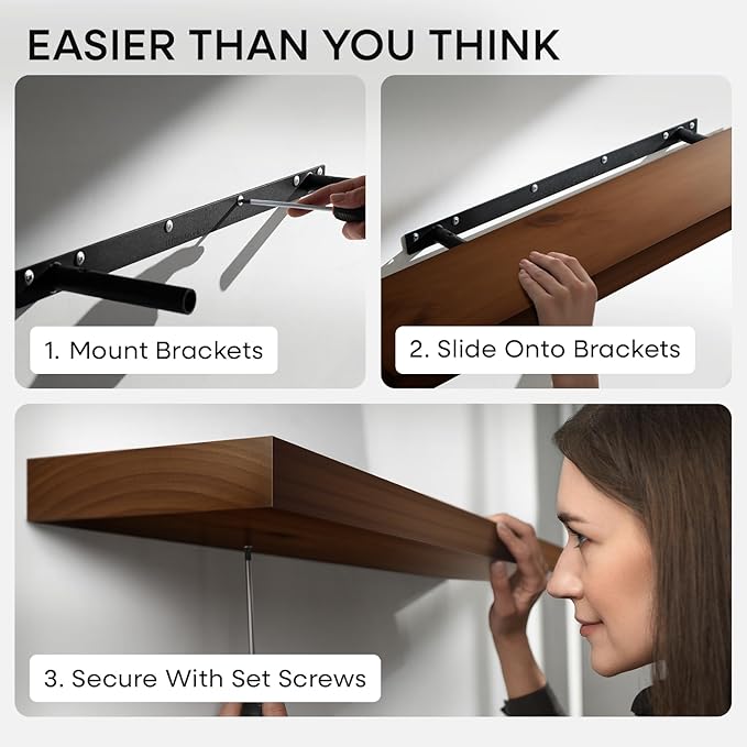 Homeforia Walnut 12 inch Floating Shelf, High End Solid Real Wood Small 12inch Floating Shelves for Wall Mounted, Dark Brown 12in Floating Shelves, Heavy Duty Bracket, 12 X 6.5 X 1.75 inches, Set of 3