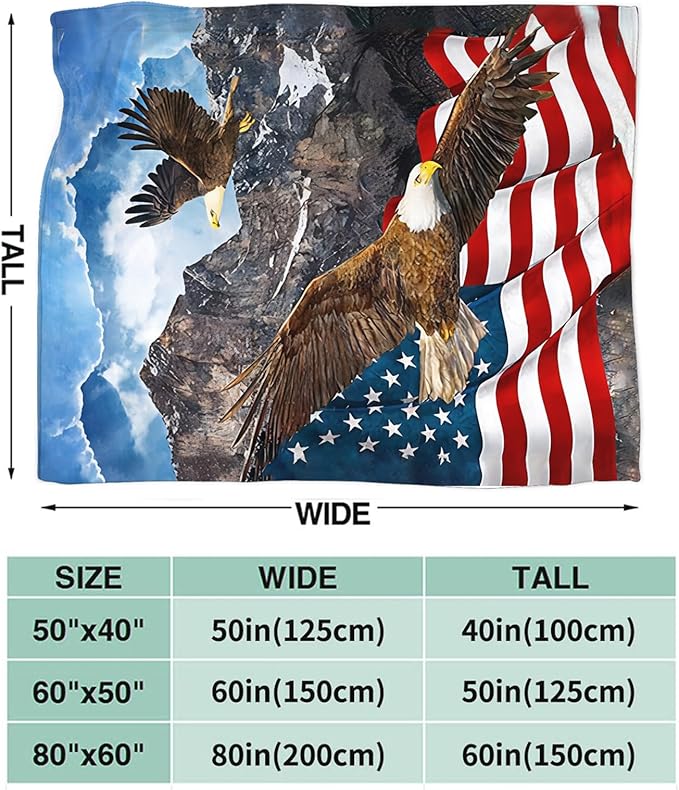 Eagle American Flag Throw Blanket for Boys, Men, Adults, Lovers, Girls, Kids, Women - Soft Warm Plush Fleece Flannel Decor for Couch, Sofa, Bed 40"x50"