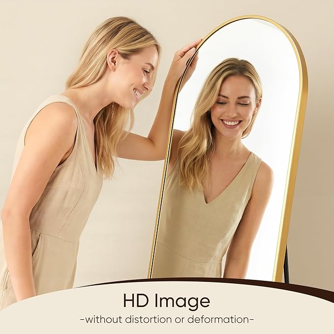 Antok Full Length Mirror, 78"x38" Floor Mirror, Arched Floor Standing Freestanding Arch Full Body Mirrors with Stand for Bedroom, Hanging Mounted for Living Room Cloakroom,Gold