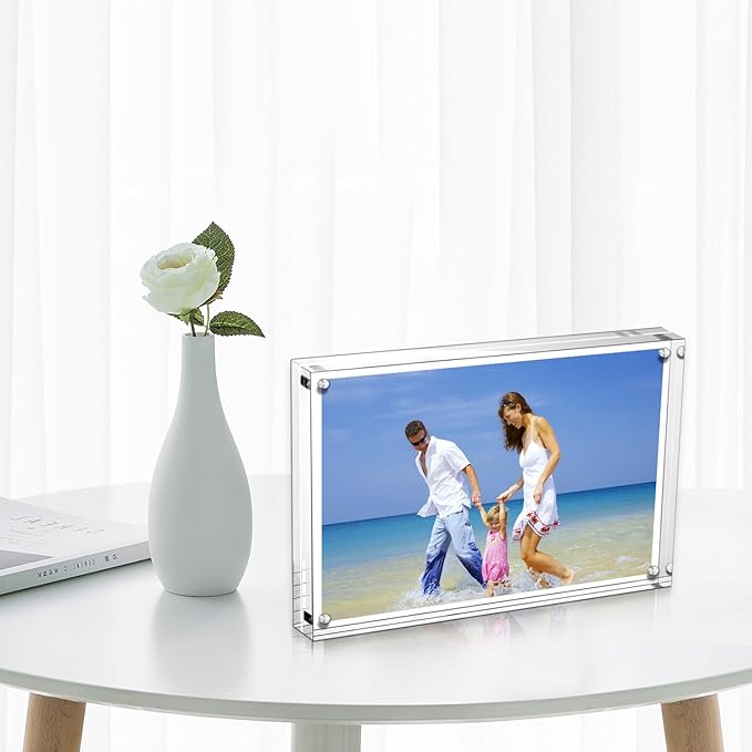 Acrylic Photo Frames,3.5x5'' Double Sided Magnetic Picture Frame, Desktop Frameless Postcard Display (5 Pack)