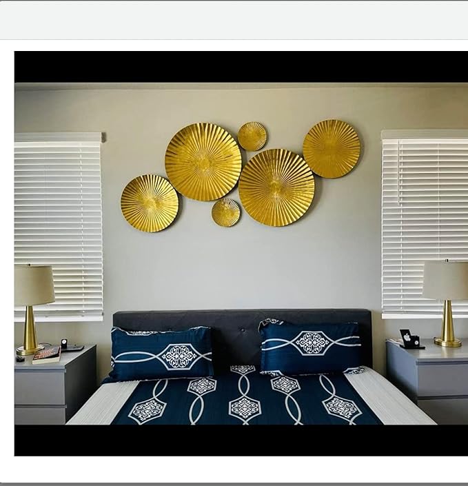 Decorlives Round Sunburst Metal Wall Art | Modern Metal Wall Hanging Décor Sculpture for Living Room Bedroom Home Office (Bright Gold | Set 6-2 Large(24") + 2 Medium(18") + 2 Small(9") Circles)
