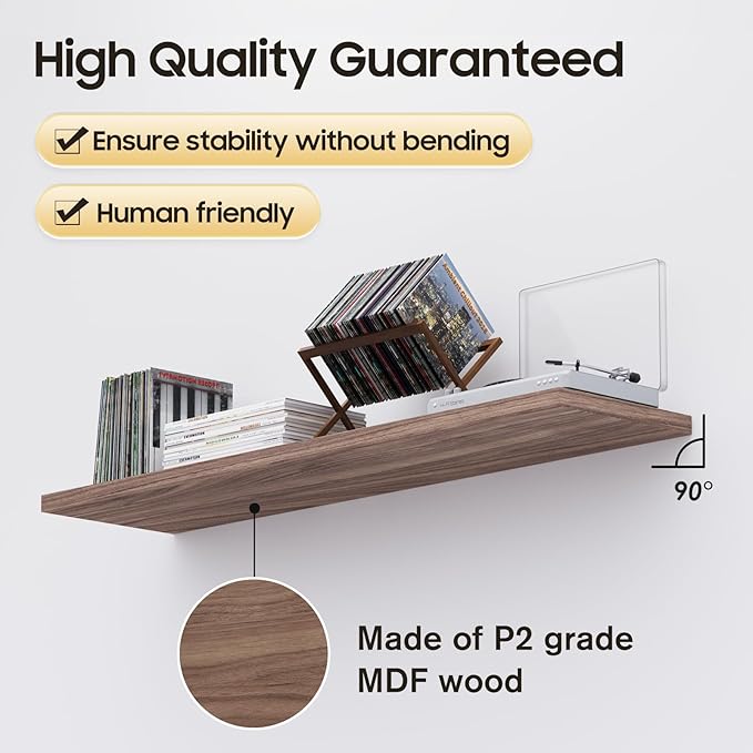 Floating Shelf, Set of 1 Wall Shelf, 30 in W x 12.75 in D x 2 in H Wooden Floating Wall Shelf with Invisible Brackets for Living Room/Bedroom/Bathroom/Kitchen Storage and Decor, Walnut