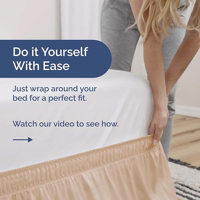 Wrap Around Dust Ruffle Bed Skirt - Cream - for Queen Size Beds with 21 Inch Drop - Easy Fit Elastic Strap - Adjustable Pleated Bedskirt w/Brushed Fabric - Wrinkle Free - for Women, Men, Kids & Teens
