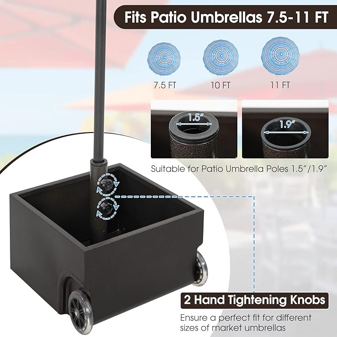 Giantex 170lbs Filled Umbrella Base with Wheels, Heavy Duty Umbrella Stand with Fillable Planter, Drainage Holes, Outdoor Market Umbrella Holder for Patio Garden Deck Pool (Dark Brown)