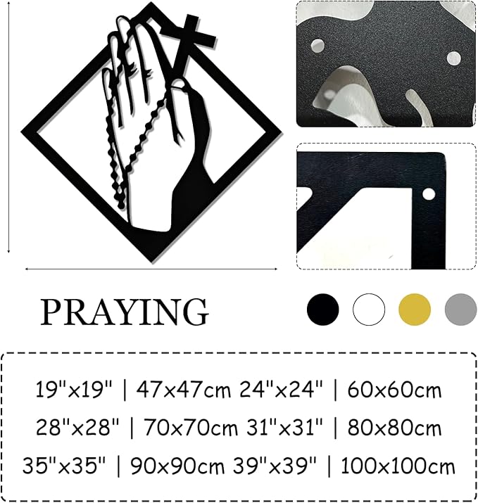 Praying Hands Wall Art Metal, Metal Crosses Wall Decor, Prayer Hands Decor, Serenity Prayer Wall Art for Living Room, Bedroom (19"x19"/47x47cm, Silver)