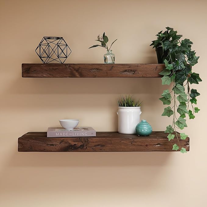 Urbandi Rustic Distressed Floating Shelves, Set of 2, Handmade Out of Pine Wood, 3 Inch Thick, Made in USA (Provincial, 24Lx3Hx6D)