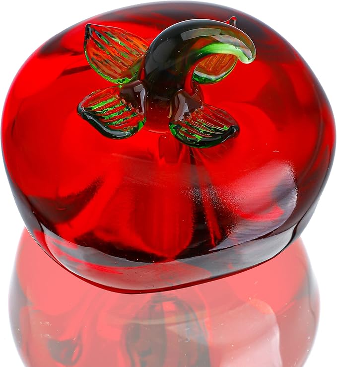 Hand Blown Glass Red Tomato Figurine Crystal Fruit Collectible Figurines Art Glass Miniature Ornament Tabletop Desk Paperweight for Women