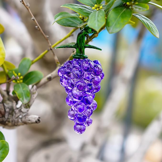 Handmade Glass Purple Grape Figurine Collectibles Crystal Fruit Ornament Decoration Art Glass Grape Miniature for Home Office Birthday for Mum
