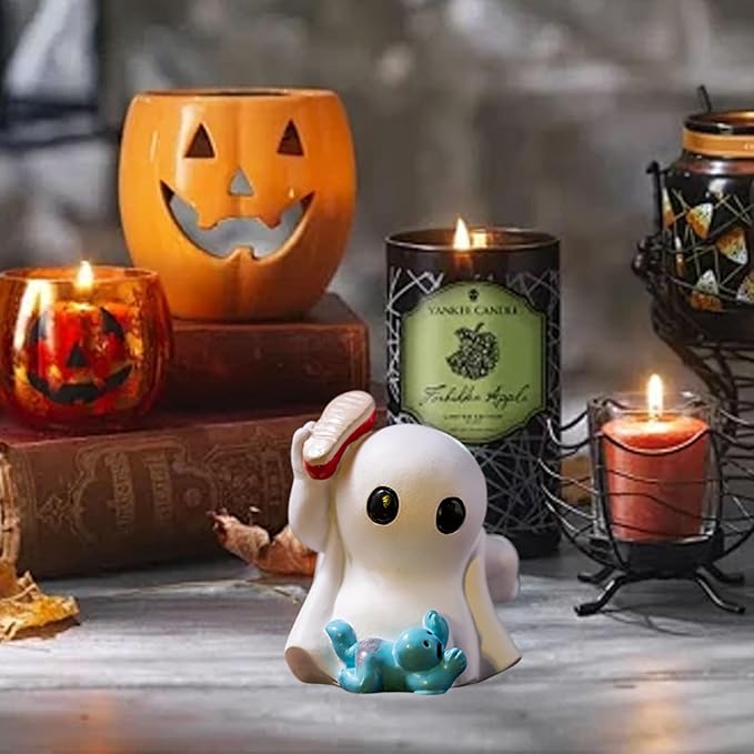 Halloween Mini Ghost Figurine, Funny Resin Ghost Statue, Cute Decor for Halloween Decorations Bookshelf, Terrace, Bedroom,Porch and Tabletop
