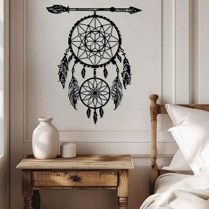 YDONVTI Dream Catcher Metal Wall Decor, Large Dream Catcher Wall Art, Metal Boho Wall Art, Feather Arrow Decoration, Native American Decor, for Bedroom(Silver, 30" L x 24" W/76x61cm)