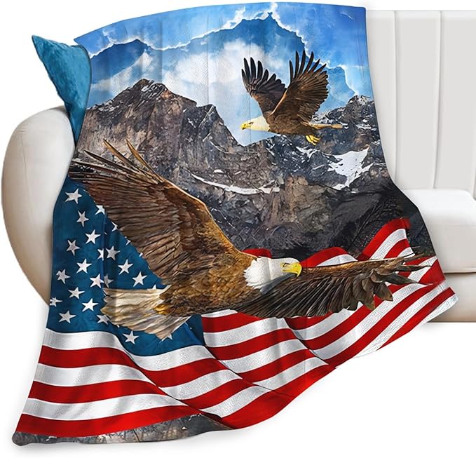 Eagle American Flag Throw Blanket for Boys, Men, Adults, Lovers, Girls, Kids, Women - Soft Warm Plush Fleece Flannel Decor for Couch, Sofa, Bed 40"x50"