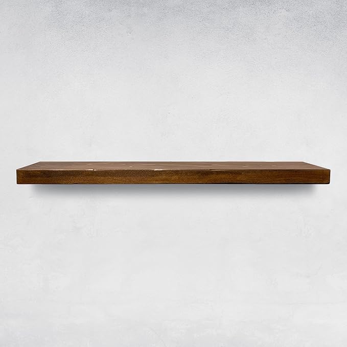 URBANDI, Rustic Floating Shelves, Set of 2, Hidden Bracket, Solid Wood, Heavy Duty, Wall Mounted Shelves, (Provincial, 12Wx8D)