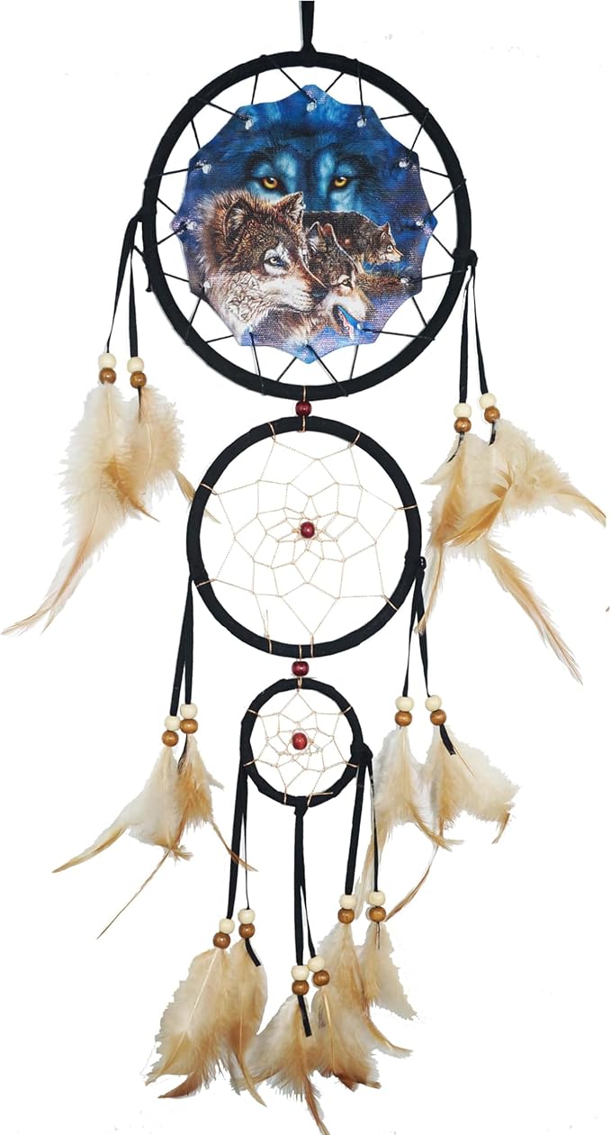 Remorelt Wolf Eagle Bear Dream Catcher Bedroom Wall Decor, Christmas Home Decoration, Room Accessory, White Moon Feather Decoration - Unique Home Craft Wall Pendant (DC08 6Inch Find 12 Wolves)