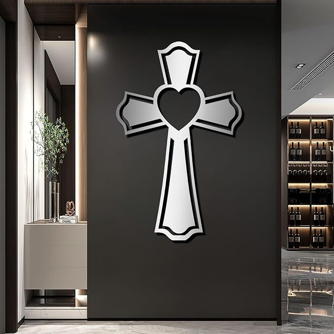 Metal Cross for Wall, Crosses Wall Decor, Cross Heart Metal Wall Art, Christian Wall Decor, Christian Cross Wall Decor, Religious Wall Decor, Faith Wall Decor, Spiritual Wall Decor (Gold, 19"x12" | 47x30cm, metal wall art)