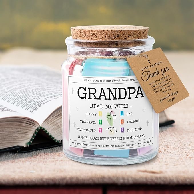 NewEleven Gifts For Grandpa - Christian Present, Grandpa Gifts From Granddaughter, Grandson - Grandpa Birthday Gift For Grandfather, New Granddad, PaPa - Bible Verse Jar
