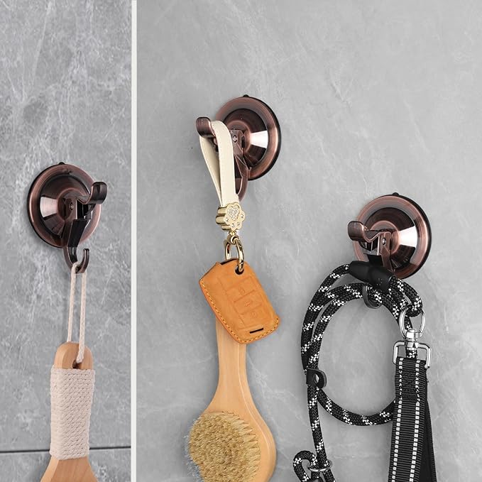 Antimbee Suction Cup Hooks,10 Pack Wreath Hangers with Ultra Thin Adhesive Disc on Smooth/Uneven Surfaces,Removable Large Suction Cup for Shower,Bathroom,Glass,Door,Windows,Kitchen-Red Copper