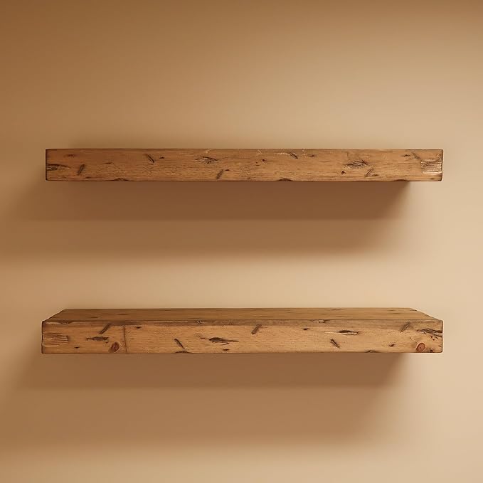 Urbandi Rustic Distressed Floating Shelves, Set of 2, Handmade Out of Pine Wood, 3 Inch Thick, Made in USA (Aged Oak, 48Lx3Hx8D)