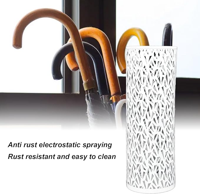 Umbrella Stand Umbrella Holder for Entryway,Umbrella Stand Rack,Metal Hollowed Freestanding Round Umbrella Holder Organizer Bin,Umbrella Rack Organizer Freestanding for Home Hotel Office(Medium-White)