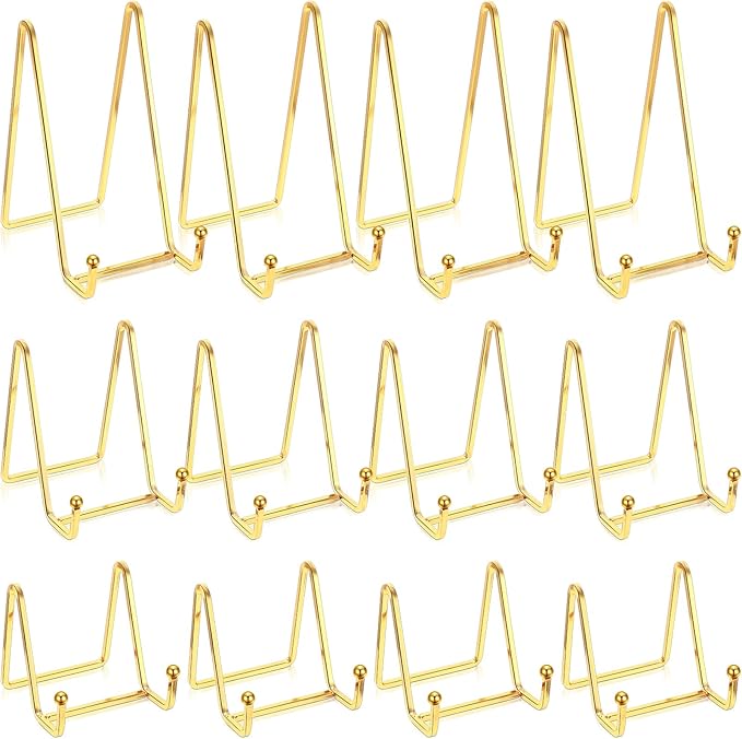 Kenning 12 Pieces Gold Plate Holder Easel Display Stand Metal Book Display Stand Tabletop Picture Frame Holder Photo Square Iron Easel Decorative for Kitchen Office Room Tabletop(3 Sizes)
