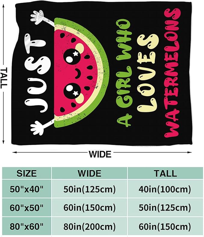 Watermelon Blanket for Girls Women Just A Girl Who Loves Watermelon Throw Blanket Lightweight Fuzzy Cozy Plush Flannel Fleece Blankets for Bed Decor 50"x60"