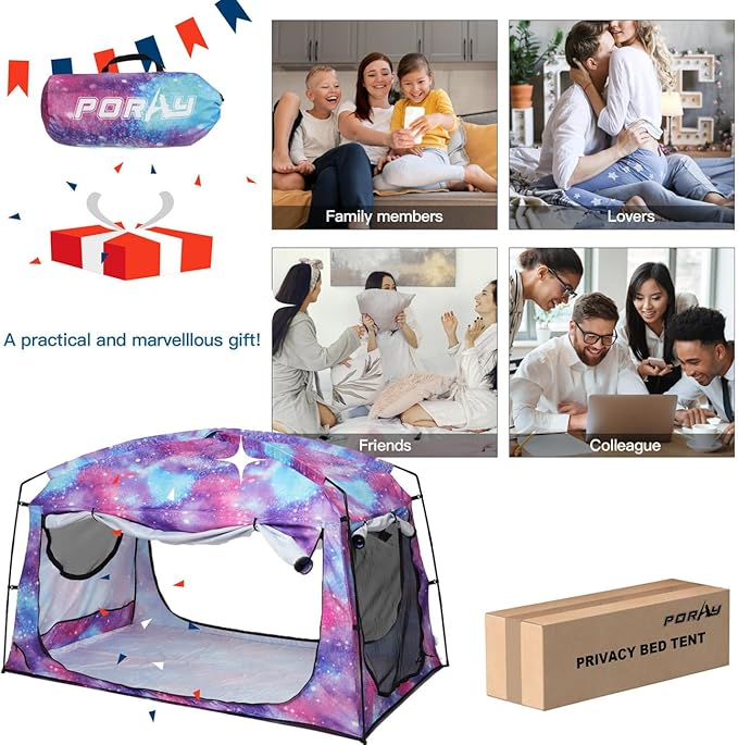 Bed Tent,Portable Privacy Sleeping Bed Canopy,Blackout 90% Drapes for Kids and Adult,Indoor Space Tent with Breathable Large Mesh Windows