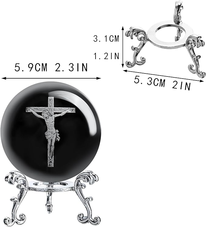 60mm 3D Glass Laser Etched Cross Jesus Crystal Ball with Stand Jesus Crucifixion Scene Figurine Crystal Cross Jesus Easter Decoration for Christianity Catholic
