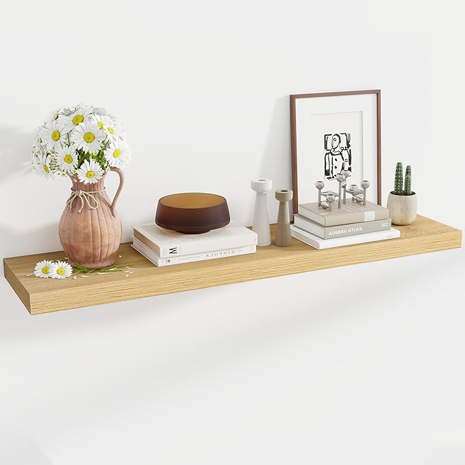 48 Inch Floating Shelves, 12 Inch Deep Floating Shelves for Wall, Large Floating Shelf with Invisible Brackets, Deep Shelves for Bathroom, Bedroom, Living Room, 1 Pack, Natural