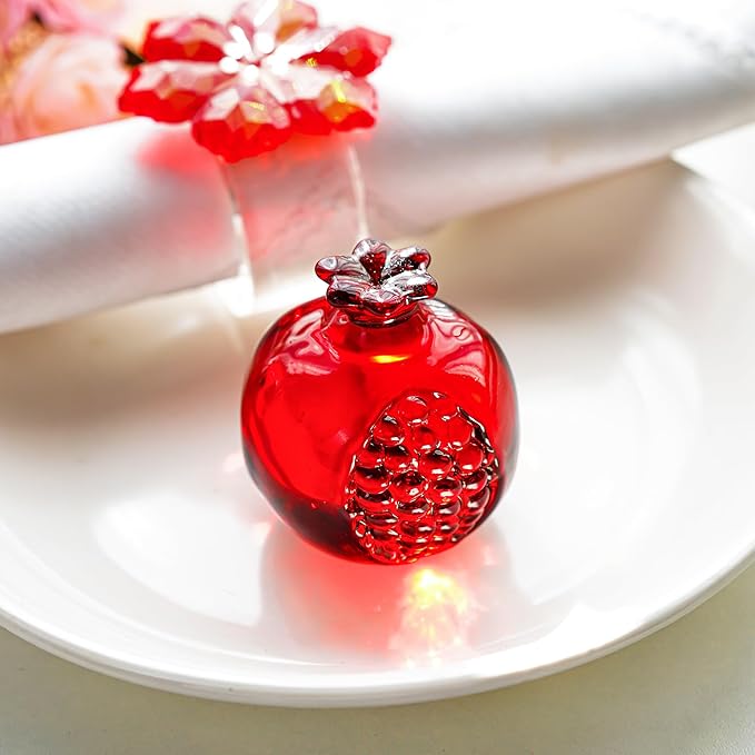 Red Crystal Pomegranate Figurine Glass Pomegranate Artificial Fruit Paperweight for Home Office Tabletop Decor