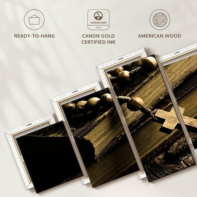Elephant Stock Bible And Cross Wall Art Multi Piece Canvas - 5 Panel Christian Pictures Decor - Digital Design Canvas Print - Christian Wall Decor - 36" X 15"