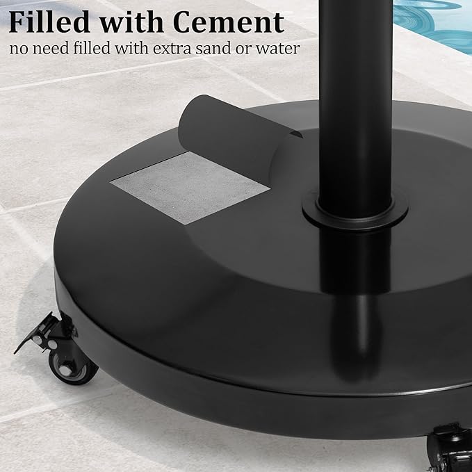 Patio Umbrella Base with 4 Wheels, 55lbs Round Heavy Duty Concrete Stand for Outdoor Market Umbrella, Black
