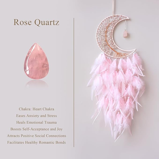 Moon Dreamcatcher Pink Crystal Tree Life Dream Catchers - Girls Children's Sweet Dreams Gift