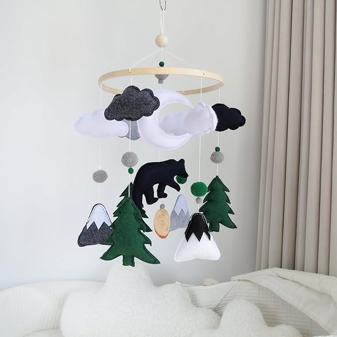 Woodland Mobile for Crib Bear Baby Mobile for Crib Woodland Crib Mobile for Boys Girls Forest Baby Nursery Mobile for Bassinet