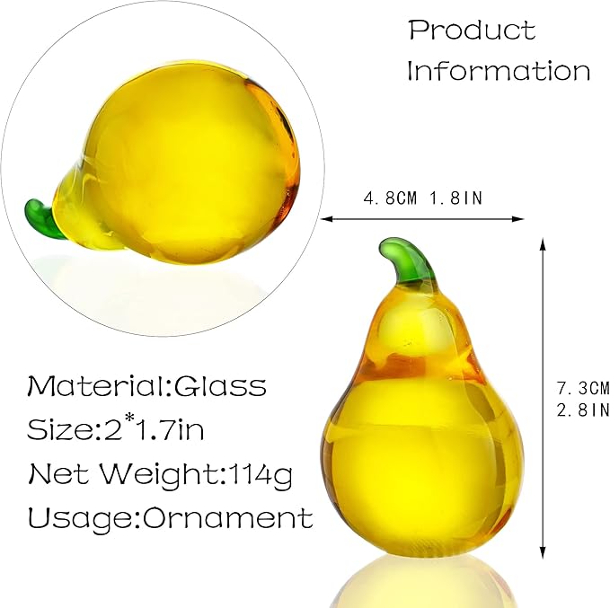 Crystal Pear Figurines Collectibles Glass Fruits Decor for Office Tabletop Centerpiece Art Crystal Paperweights Glass Fruits Decoration for Home Kitchen Gifts for Mum