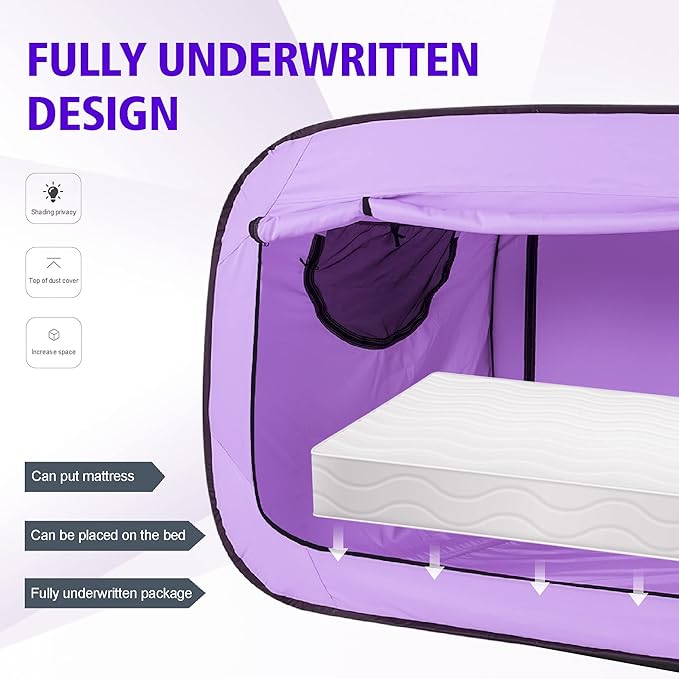 Bed Tent Twin Bed Canopy Portable Dream Tent for Adult Indoor Sleeping Tents with 2 Doors Breathable Private Space Tents, Violet