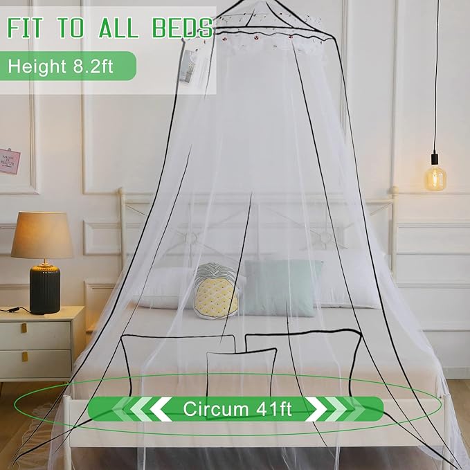 Mosquito Net Bed Canopy for Girls,King Canopy Bed Curtains Queen Size from Ceiling,Dome Mosquito Netting Bed Tent Twin Girls Canopy Bed Decor for Baby Crib,Kid Bed and Adult Beds (White-Dome1)