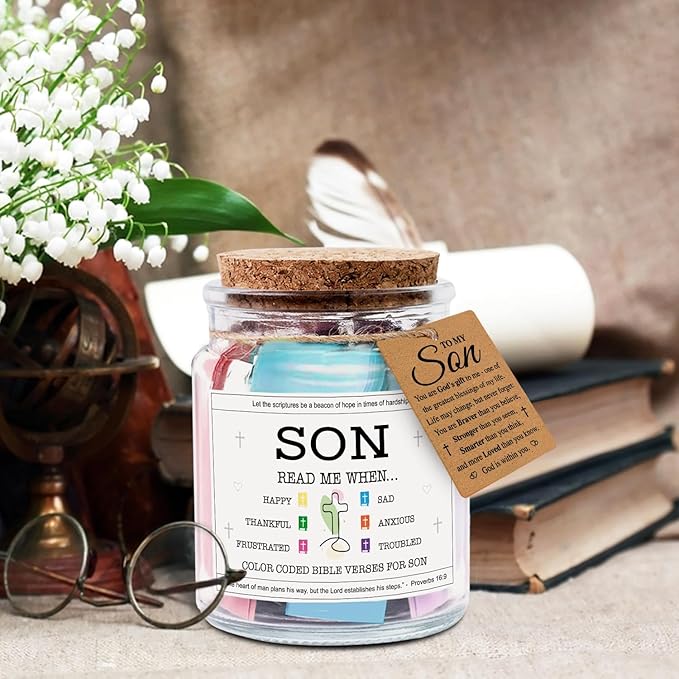 NewEleven Valentines Day Gifts For Son - Christian Easter Gifts for Young Men or Teen Boys - Meaningful Presents For Sons, Kids - Christian Gift For Sons From Mom, Dad - Bible Verse Jar