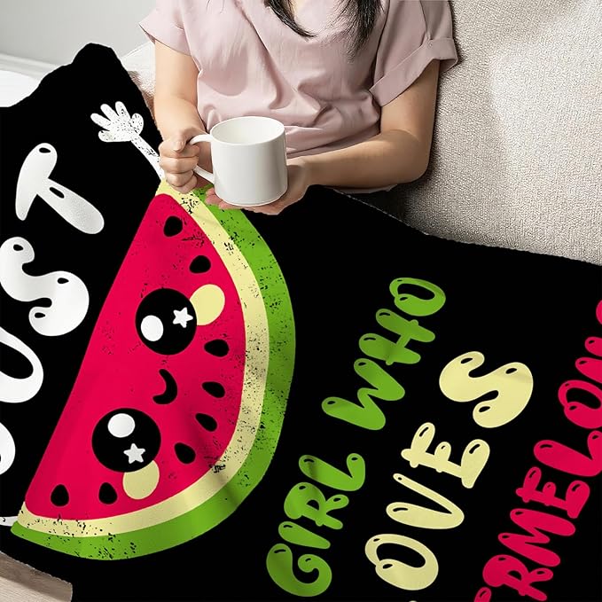 Watermelon Blanket for Girls Women Just A Girl Who Loves Watermelon Throw Blanket Lightweight Fuzzy Cozy Plush Flannel Fleece Blankets for Bed Decor 60"x80"