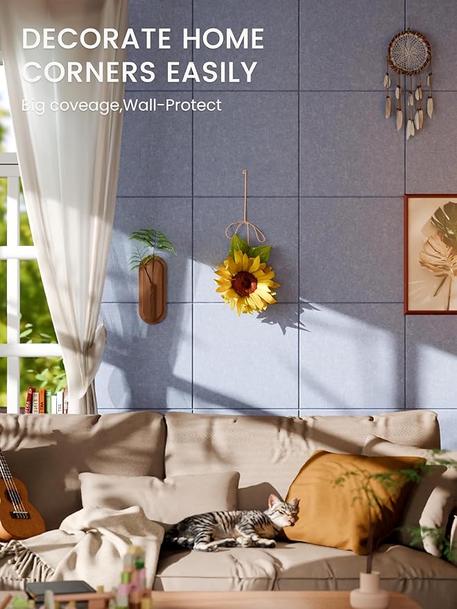 Bumusty Large Cork Board 36" x 24" Alternative - 6 Pack Felt Wall Tiles with 40 Safe Removable Adhesive Tabs, 30 Pushpins, Cork Boards for Walls Pin Board Bulletin Board Office Decor (Soft Periwinkle)