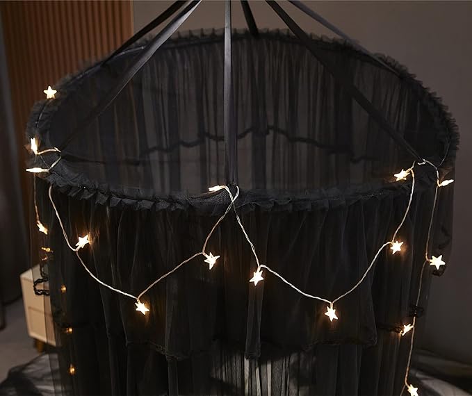 VETHIN Princess Bed Canopy for Girls,Bed Canopy Curtain- Double Layer Sheer Mesh Dome Bed Curtain- Round Lace Princess Mosquito Net Tent (Double Black-2)